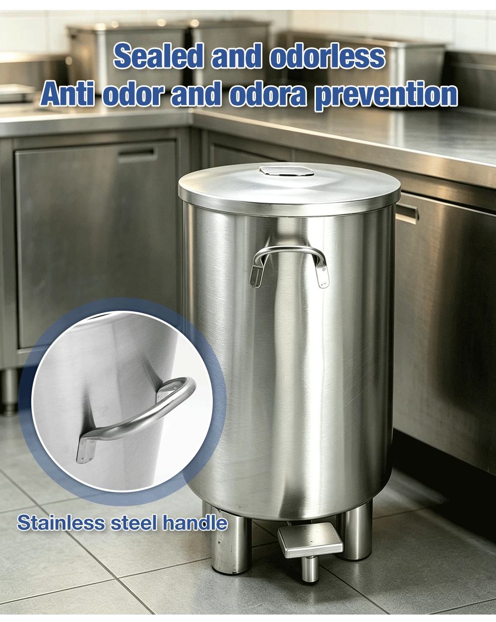 Stainless Steel Pedal Trash Can With Removable Inner Bucket & Wheels, Commercial Foot‑Operated Waste Bin for Kitchen Restaurant Hotel