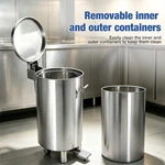 Stainless Steel Pedal Trash Can With Removable Inner Bucket & Wheels, Commercial Foot‑Operated Waste Bin for Kitchen Restaurant Hotel