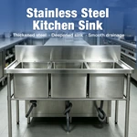Commercial 3 Compartment Stainless Steel Sink, Free‑Standing Triple Bowl Kitchen Sink with Backsplash for Restaurant Cafe Kitchen
