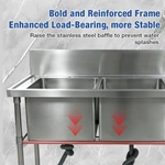 Commercial 3 Compartment Stainless Steel Sink, Free‑Standing Triple Bowl Kitchen Sink with Backsplash for Restaurant Cafe Kitchen