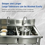 Commercial 3 Compartment Stainless Steel Sink, Free‑Standing Triple Bowl Kitchen Sink with Backsplash for Restaurant Cafe Kitchen
