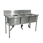 Commercial 3 Compartment Stainless Steel Sink, Free‑Standing Triple Bowl Kitchen Sink with Backsplash for Restaurant Cafe Kitchen