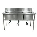 Commercial 3 Compartment Stainless Steel Sink, Free‑Standing Triple Bowl Kitchen Sink with Backsplash for Restaurant Cafe Kitchen