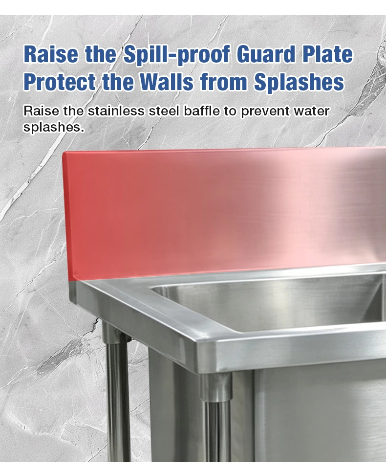 Commercial 3 Compartment Stainless Steel Sink, Free‑Standing Triple Bowl Kitchen Sink with Backsplash for Restaurant Cafe Kitchen