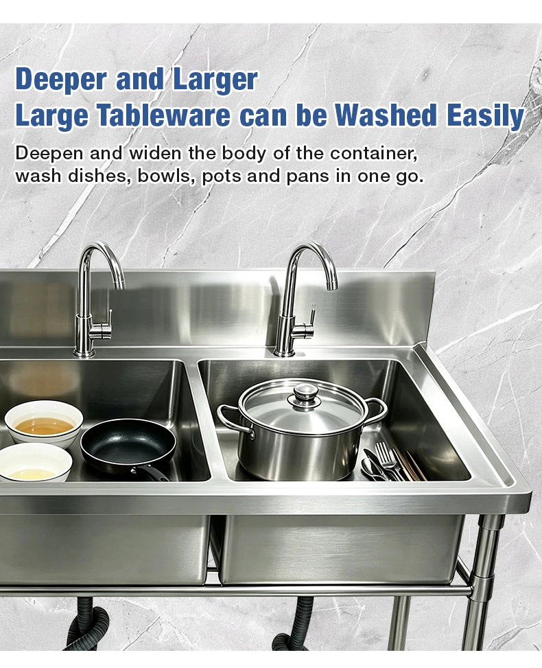 Commercial 3 Compartment Stainless Steel Sink, Free‑Standing Triple Bowl Kitchen Sink with Backsplash for Restaurant Cafe Kitchen