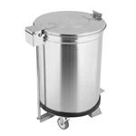 Stainless Steel Commercial Pedal Trash Can with Wheels, Round Mobile Foot Operated Waste Bin for Restaurant Kitchen