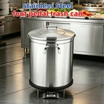 Stainless Steel Commercial Pedal Trash Can with Wheels, Round Mobile Foot Operated Waste Bin for Restaurant Kitchen
