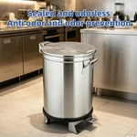 Stainless Steel Commercial Pedal Trash Can with Wheels, Round Mobile Foot Operated Waste Bin for Restaurant Kitchen