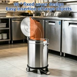 Stainless Steel Commercial Pedal Trash Can with Wheels, Round Mobile Foot Operated Waste Bin for Restaurant Kitchen