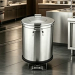 Stainless Steel Commercial Pedal Trash Can with Wheels, Round Mobile Foot Operated Waste Bin for Restaurant Kitchen