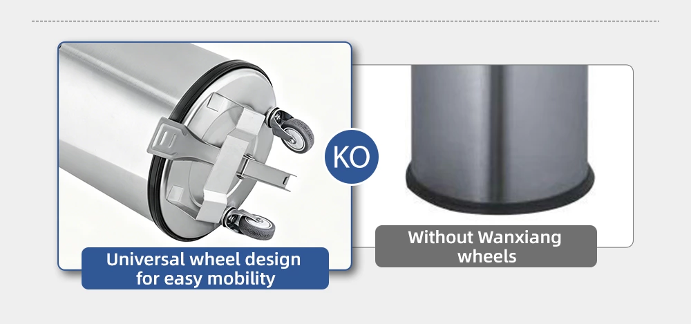 Stainless Steel Commercial Pedal Trash Can with Wheels, Round Mobile Foot Operated Waste Bin for Restaurant Kitchen