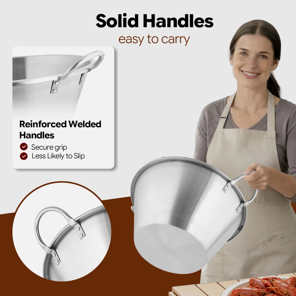 Commercial Conical Stainless Steel Stock Pot with Welded Handles, Large‑Capacity Catering Cooking Pot