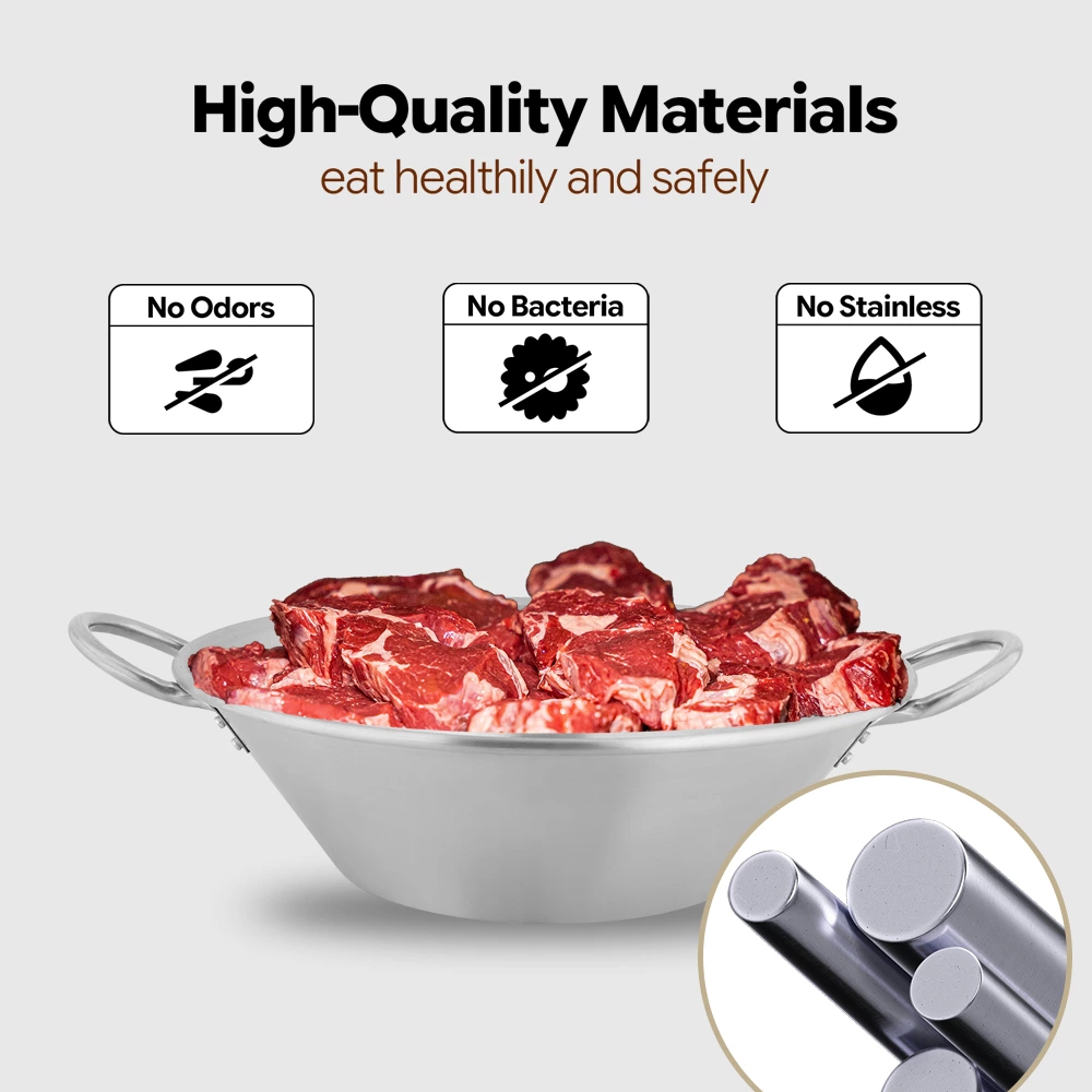 Commercial Low Profile Stainless Steel Wok Pan, Heavy‑Duty Wok for Restaurant, Canteen and Outdoor Street Vending