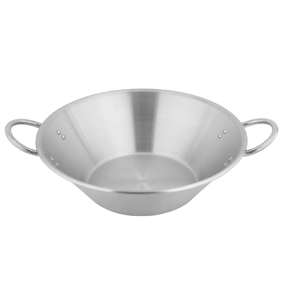 Commercial Low Profile Stainless Steel Wok Pan, Heavy‑Duty Wok for Restaurant, Canteen and Outdoor Street Vending