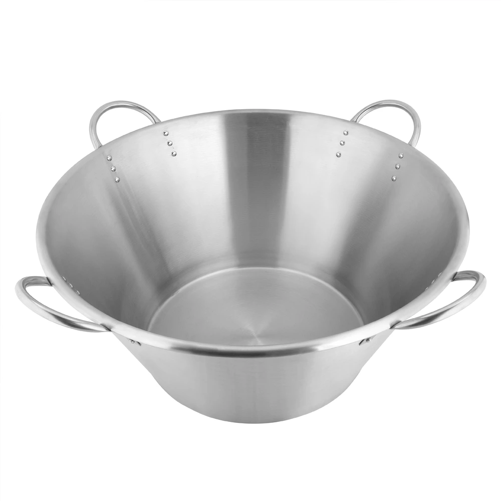 Four‑Handle Commercial Stainless Steel Wok Pan, Large‑Volume Cooking Wok for Bulk Food Preparation