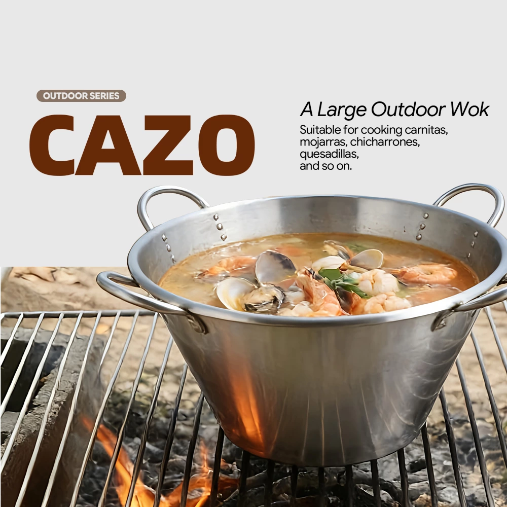 Four‑Handle Commercial Stainless Steel Wok Pan, Large‑Volume Cooking Wok for Bulk Food Preparation