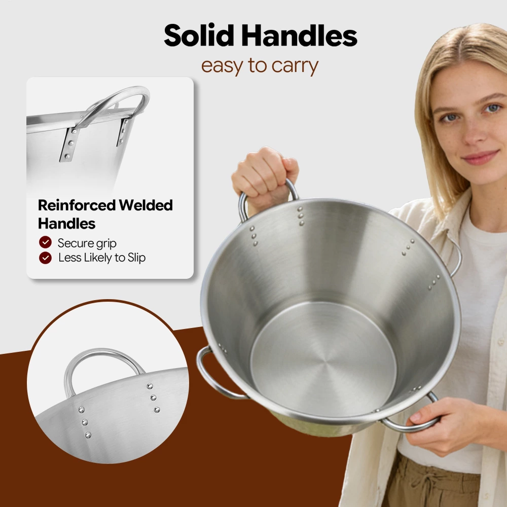 Four‑Handle Commercial Stainless Steel Wok Pan, Large‑Volume Cooking Wok for Bulk Food Preparation