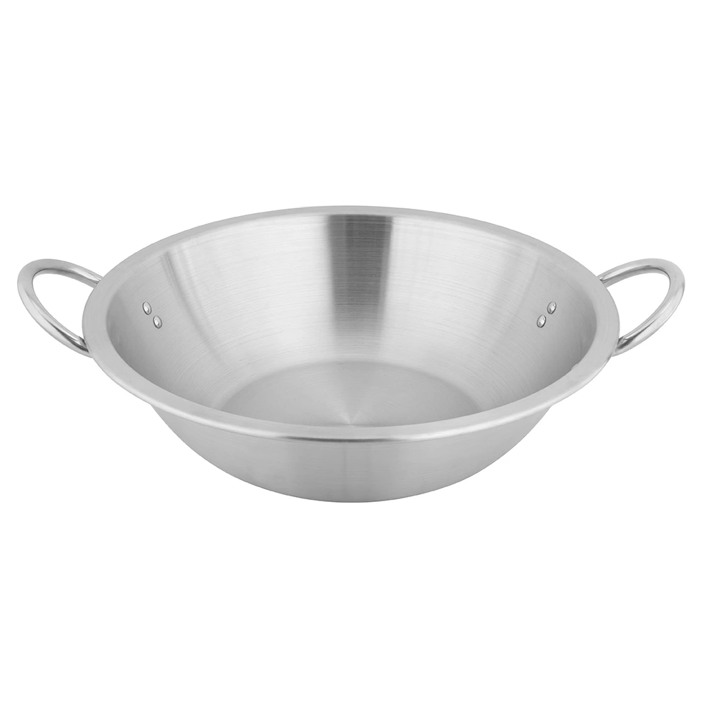 Outdoor Stainless Steel Wok with Riveted Dual‑Handles, Portable Large Stir‑Fry Pan for Camping & Commercial Street Vending
