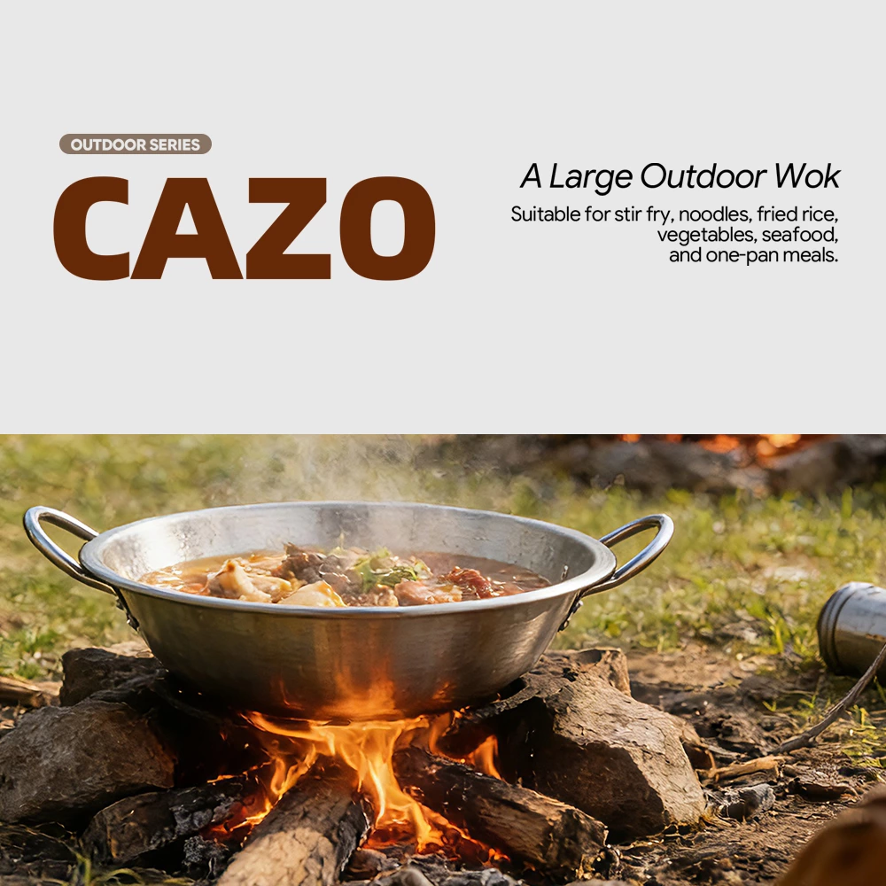 Outdoor Stainless Steel Wok with Riveted Dual‑Handles, Portable Large Stir‑Fry Pan for Camping & Commercial Street Vending