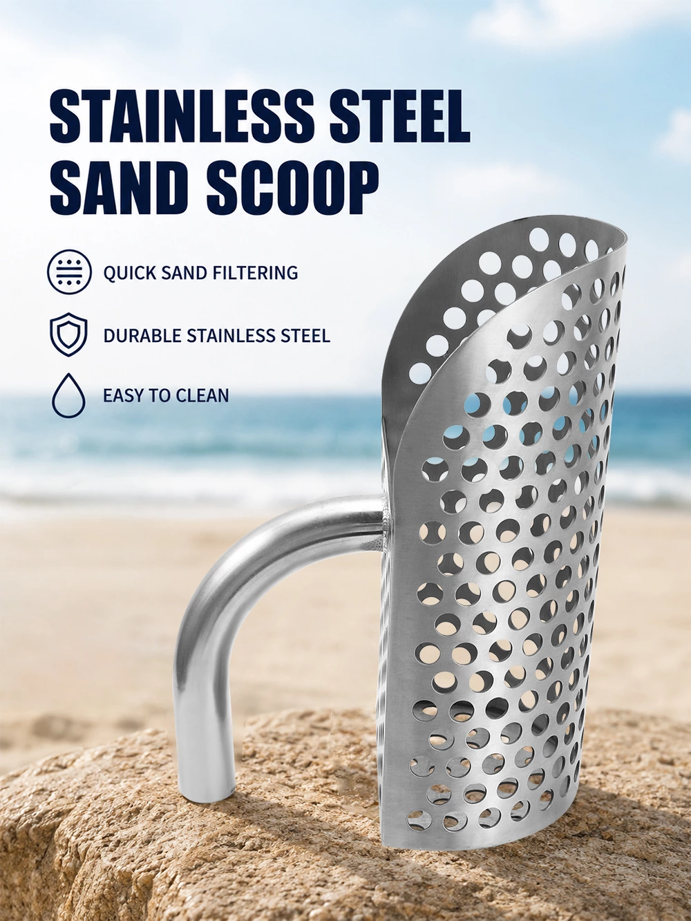 Stainless Steel Perforated Gold Prospecting Scoop, Sand Sifting Screen Scoop for River Beach Gold Panning