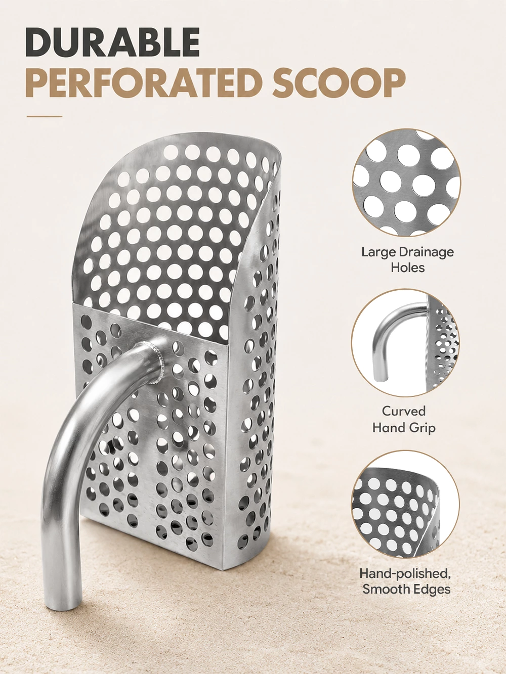 Stainless Steel Perforated Gold Prospecting Scoop, Sand Sifting Screen Scoop for River Beach Gold Panning